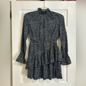 Boohoo Monochrome Long Sleeve Ruffle Dress